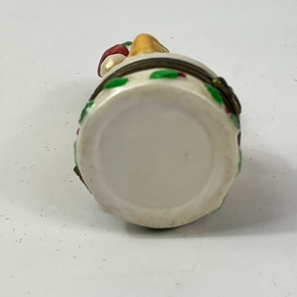 Porcelain Bear Trinket Box Christmas Santa Hat Kitten Holly Hinged Lid Decor - Picture 6 of 9
